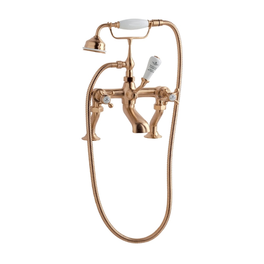 BC Designs Victrion Crosshead Brushed Copper Bath Shower Mixer & Handset Cut Out